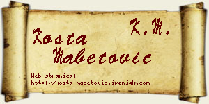 Kosta Mabetović vizit kartica